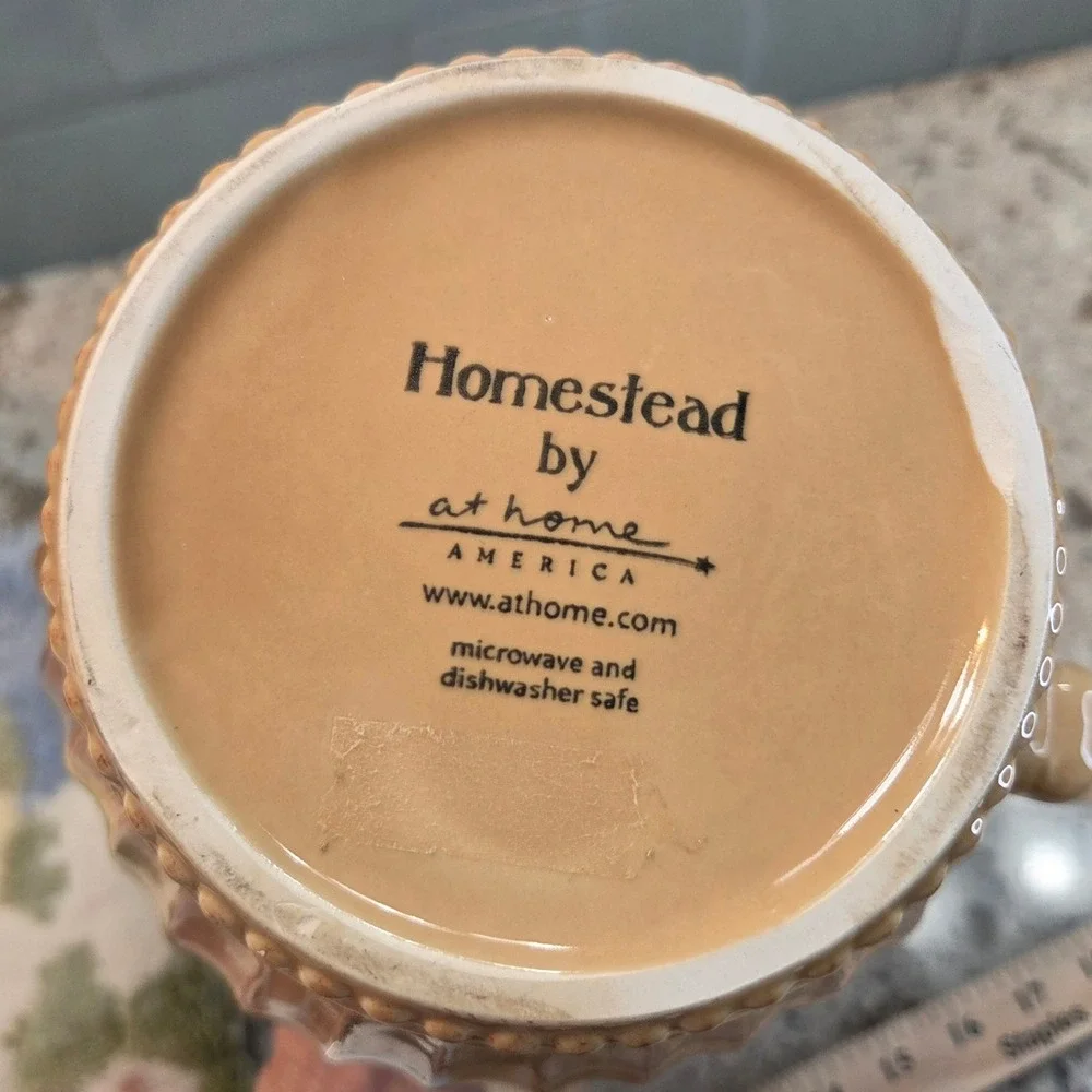 Retired Homestead by At Home America Gold Ceramic Pitcher Beaded Farmhouse Decor
